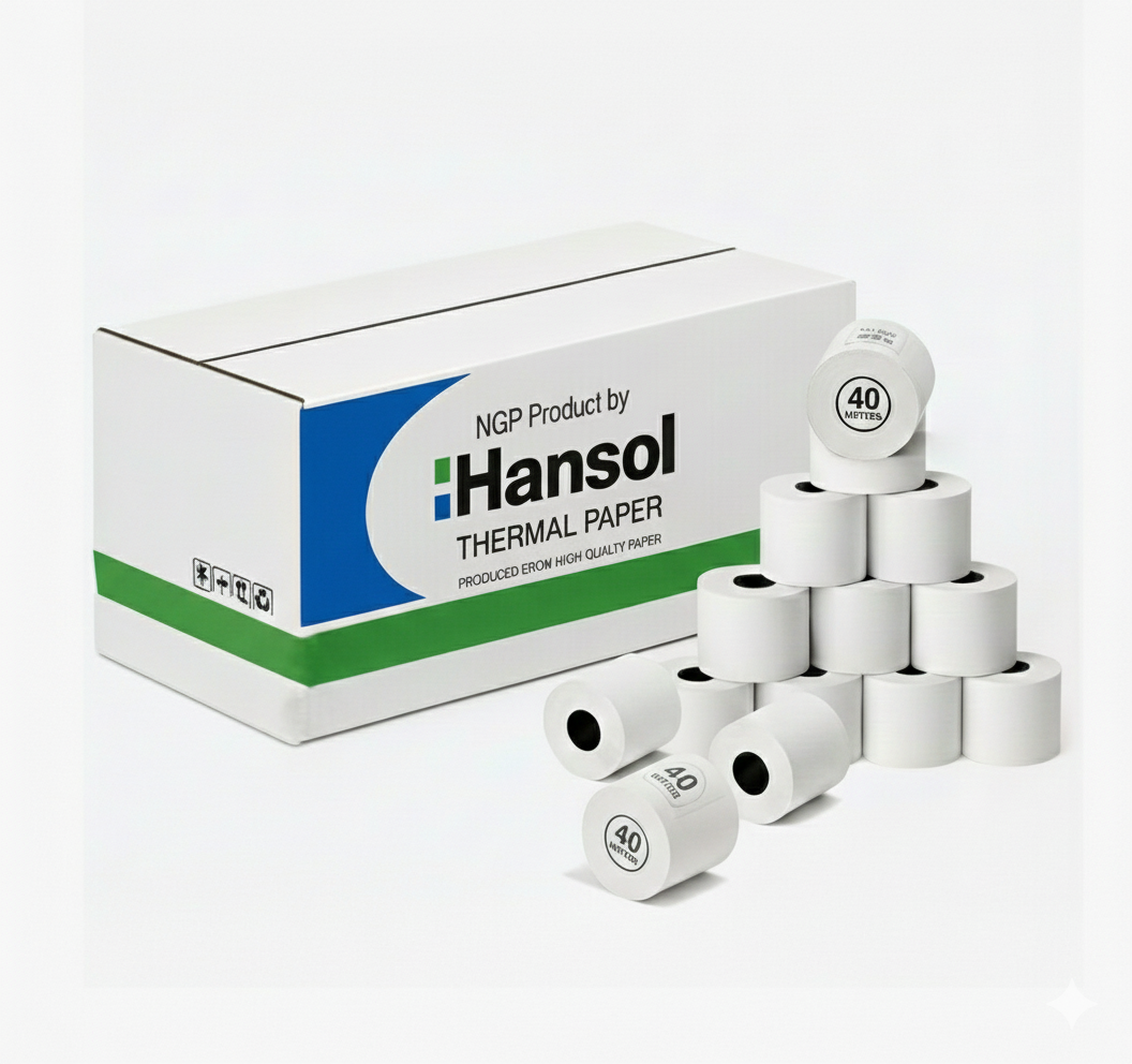 رول حرارتی ۸ سانتی هانسول ۴۰ متری (کاغذ ۵۰ گرم - کارتن 6۰ عددی)